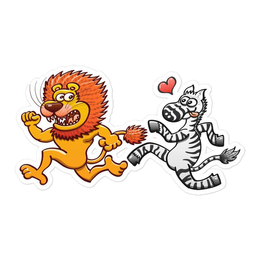 Zebra in love running after a lion Bubble-free stickers-Bubble-free stickers