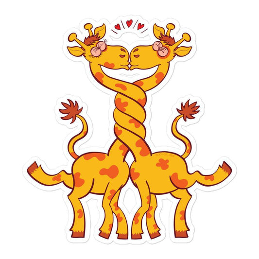 Sweet giraffes in love intertwining necks and kissing Bubble-free stickers-Bubble-free stickers