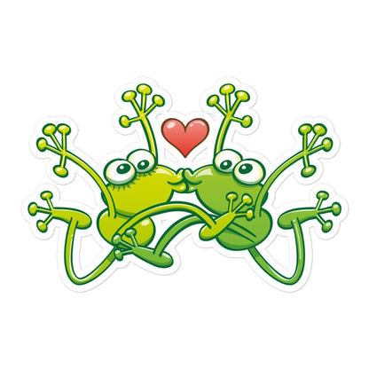 Frogs madly in love kissing sweetly Bubble-free stickers-Bubble-free stickers