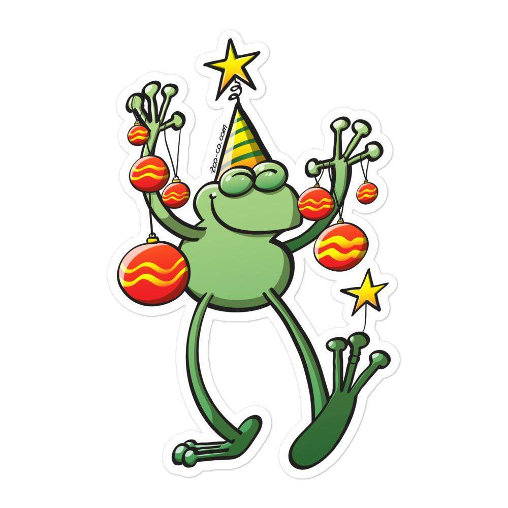 Green frog celebrating Christmas Bubble-free stickers-Bubble-free stickers