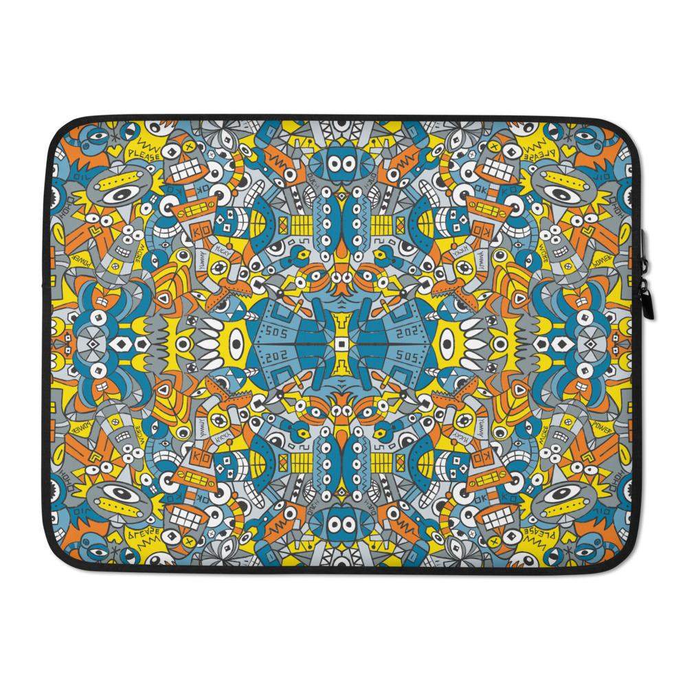 Retro robots doodle art Laptop Sleeve-Laptop sleeves