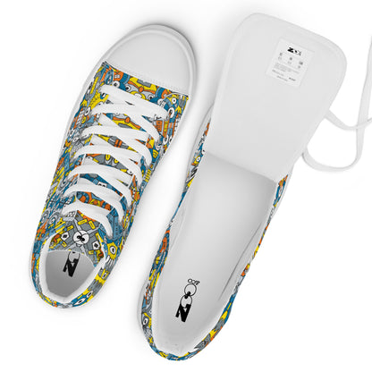 Retro robots doodle art Men’s high top canvas shoes. Zoo&co branded shoes