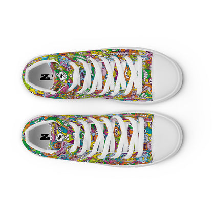 Terrific Halloween creatures ready for a horror movie Men’s high top canvas shoes. Top view