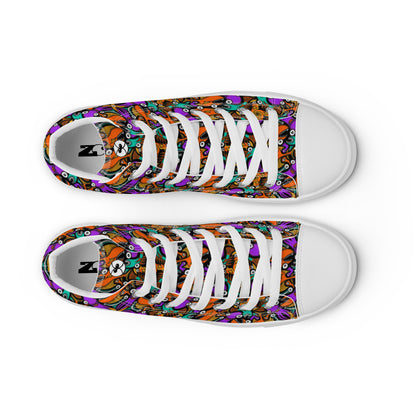 Mesmerizing creatures straight from the deep ocean Men’s high top canvas shoes. Top view