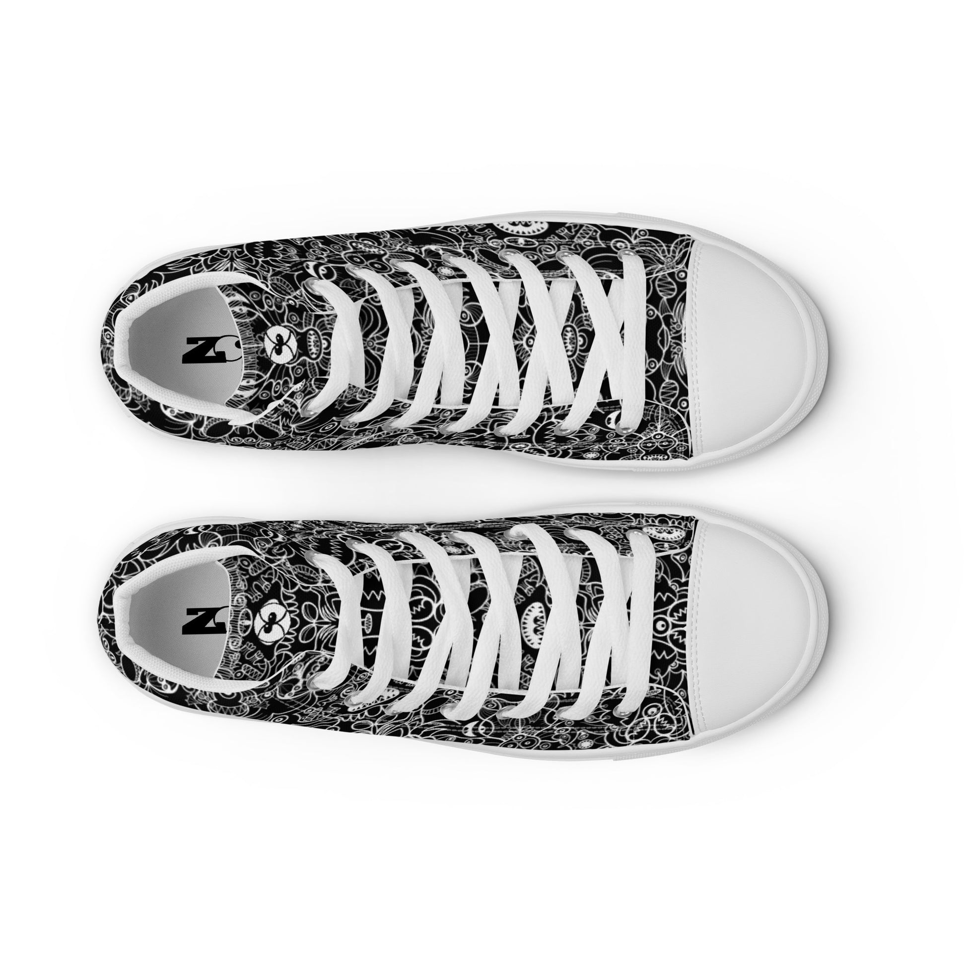 The powerful dark side of the Doodle world Men’s high top canvas shoes. Top view
