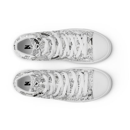 Celebrating the most comprehensive Doodle art of the universe Men’s high top canvas shoes. Top view