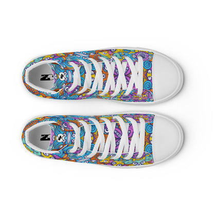 The ultimate sea beasts cast from the deep end of the ocean Men’s high top canvas shoes. Top view