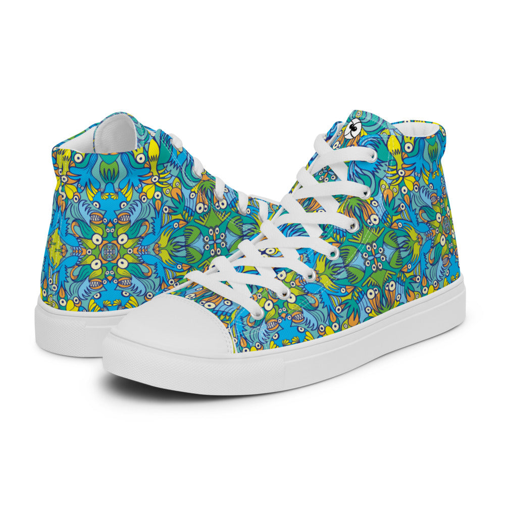 Exotic birds tropical pattern Men’s high top canvas shoes. Overview