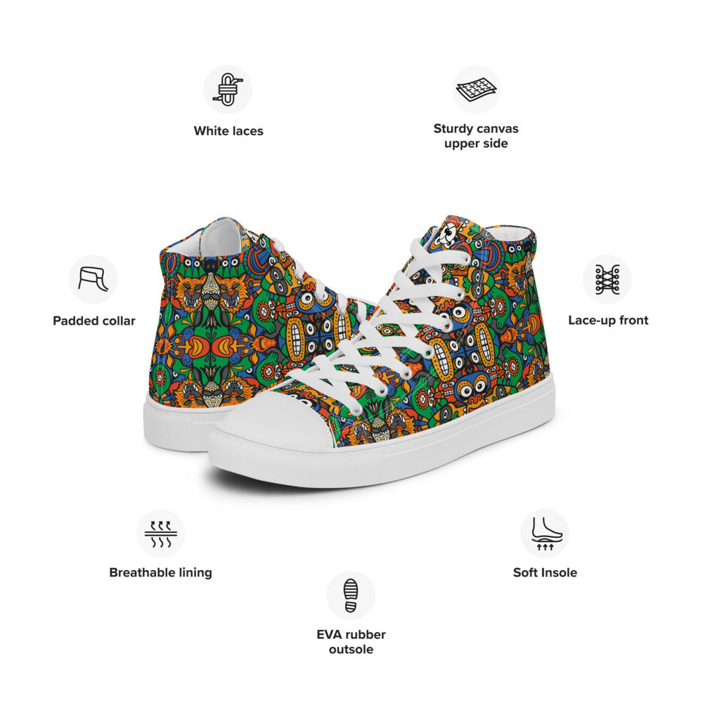 Fantastic african masks festival Men’s high top canvas shoes. Product specifications