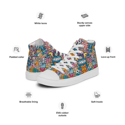 Monsters vs robots ultimate battle Men’s high top canvas shoes. Product specifications