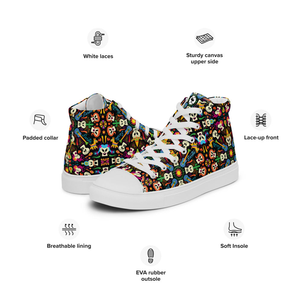 Day of the dead Mexican holiday Men’s high top canvas shoes. Product specifications