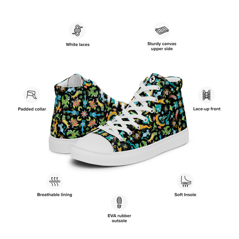 Sea creatures pattern design Men’s high top canvas shoes. Product specifications