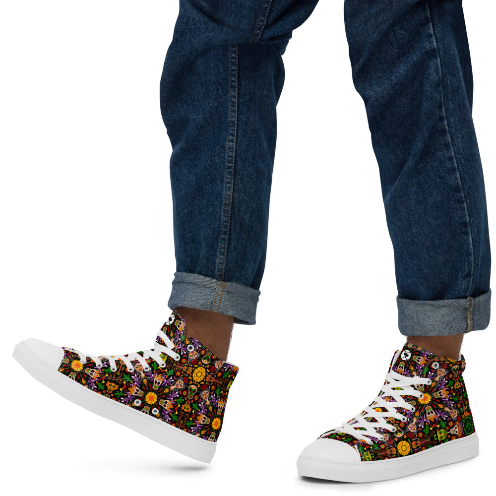Mexican skulls celebrating the Day of the dead Men’s high top canvas shoes. Lifestyle