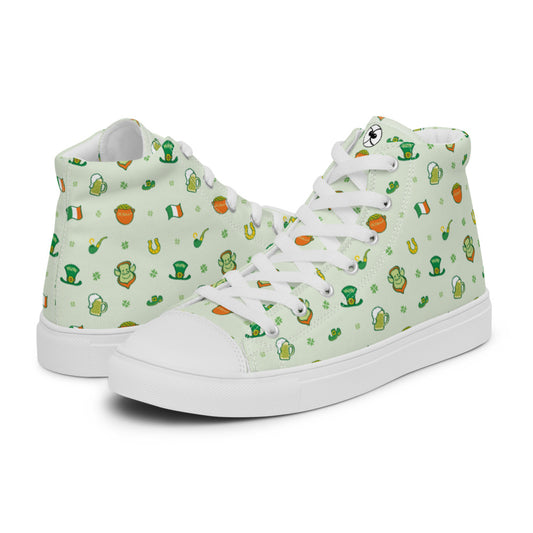 Celebrate Saint Patrick's Day in style pattern design Men’s high top canvas shoes. Overview