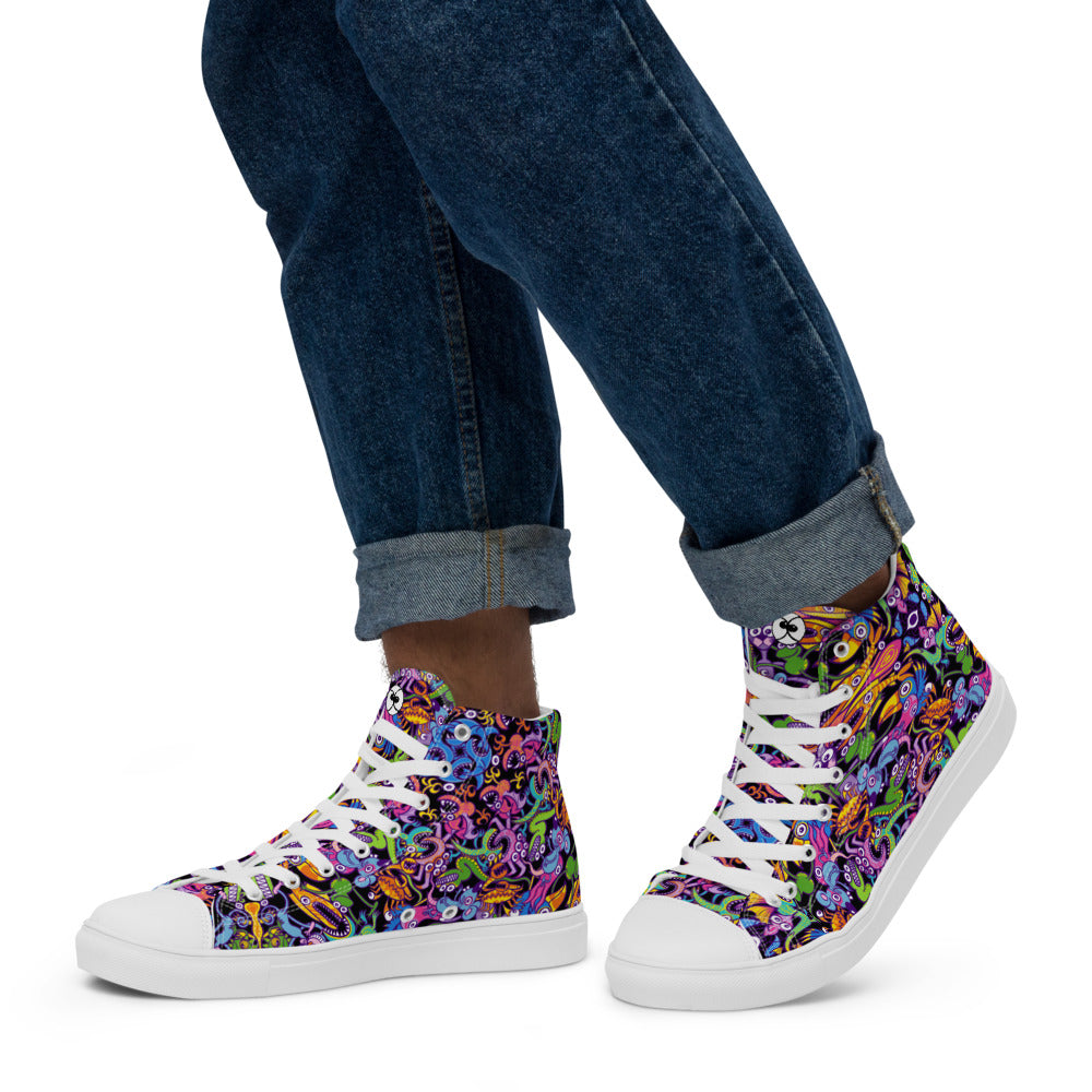Eccentric critters in a lively crazy festival Men’s high top canvas shoes. Lifestyle
