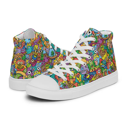 Cheerful crowd enjoying a lively carnival Men’s high top canvas shoes. Overview