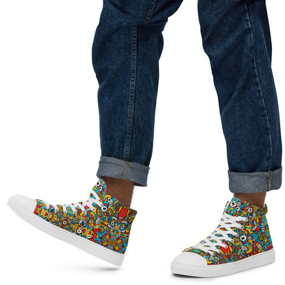 Crazy robots rising fro rust in lively junkyards Men’s high top canvas shoes. Lifestyle