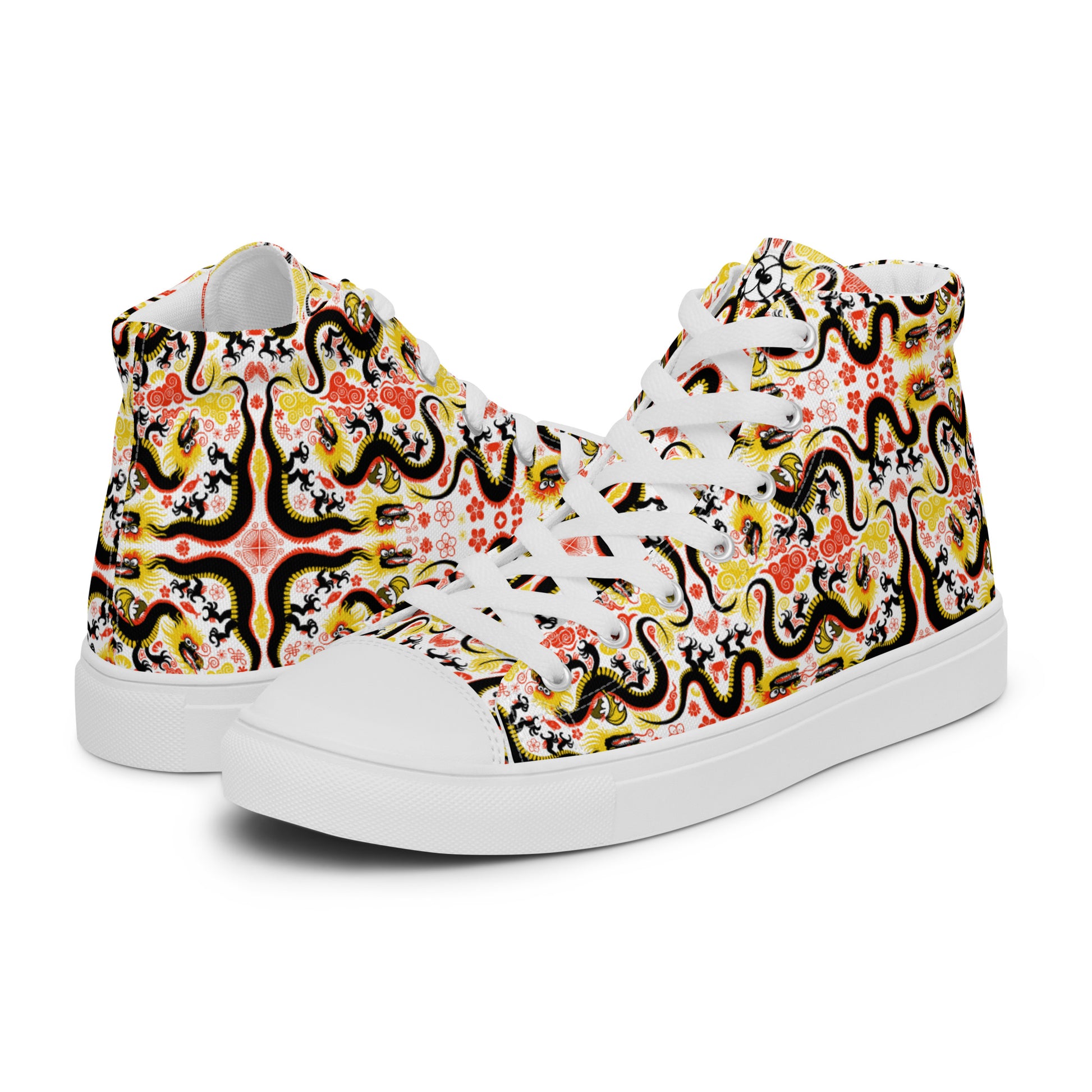 Legendary Chinese dragons pattern art Men’s high top canvas shoes. Overview