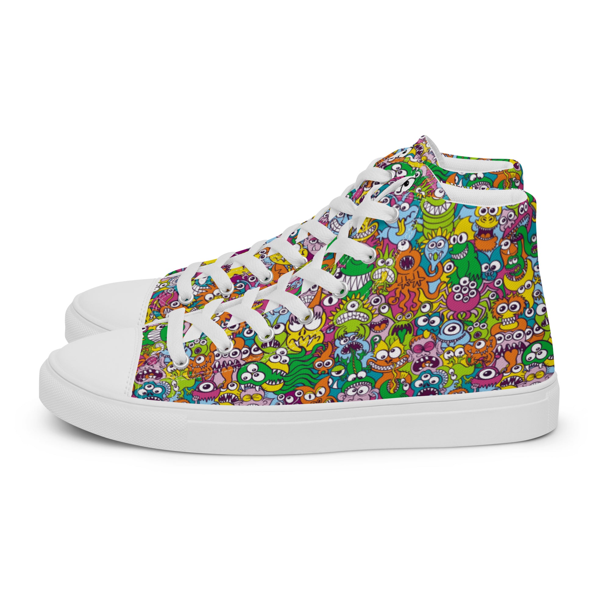 Terrific Halloween creatures ready for a horror movie Men’s high top canvas shoes. Side view