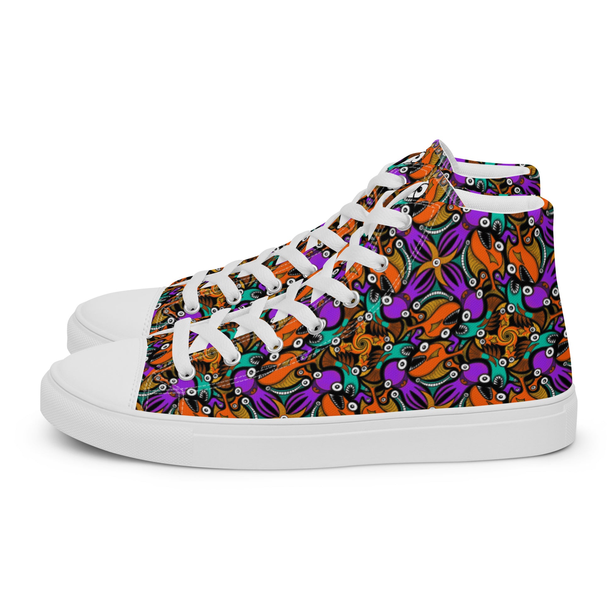 Mesmerizing creatures straight from the deep ocean Men’s high top canvas shoes. Side view