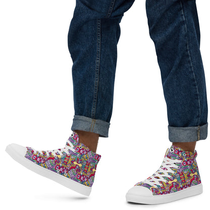 Exquisite corpse of doodles in a pattern design Men’s high top canvas shoes. Lifestyle