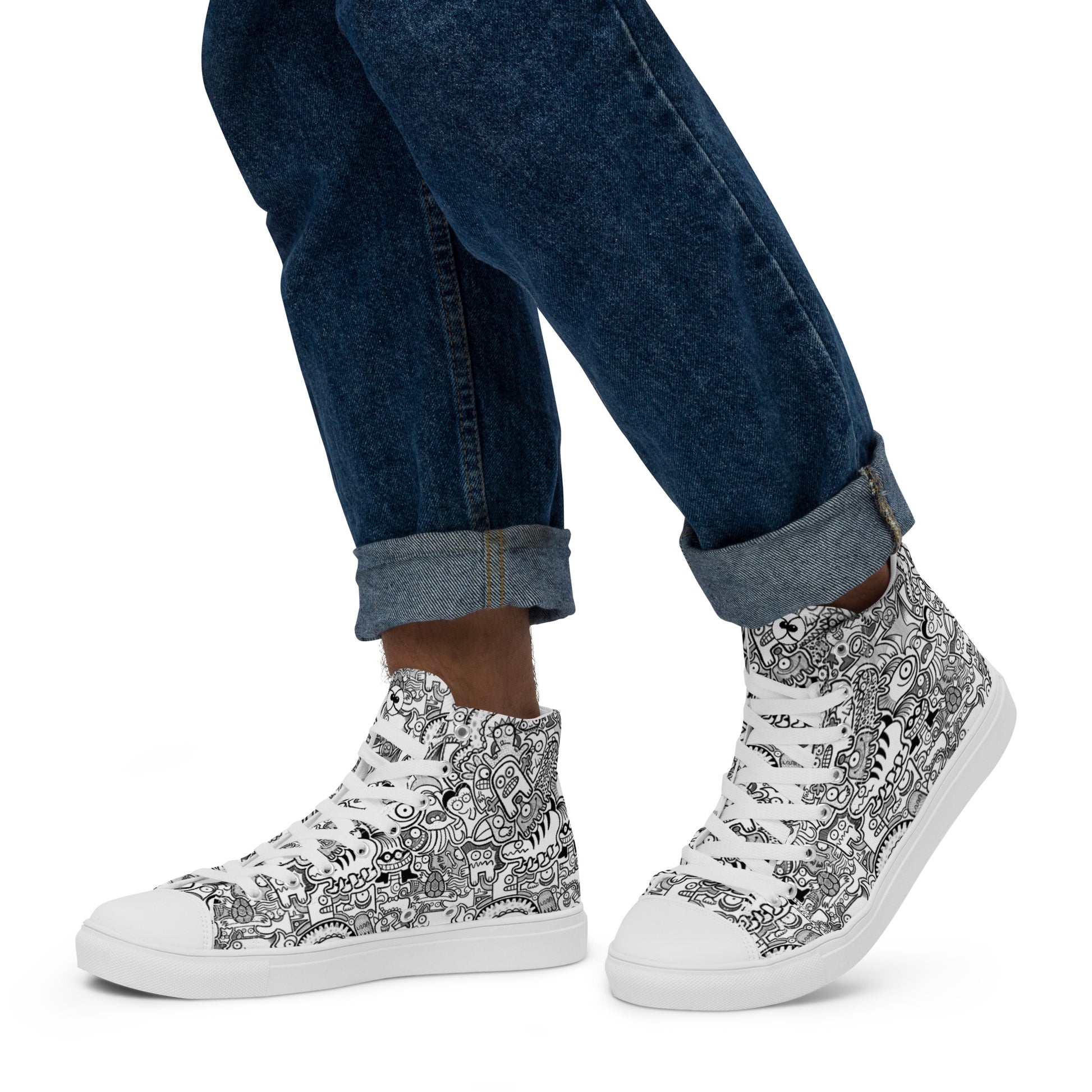 Fill your world with cool doodles Men’s high top canvas shoes. Lifestyle
