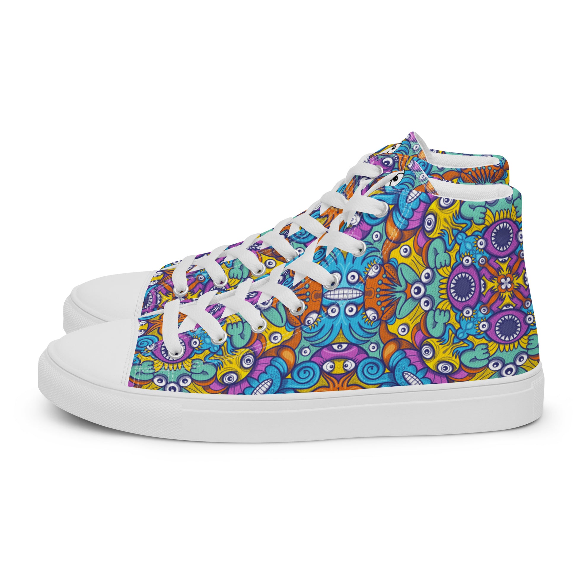 The ultimate sea beasts cast from the deep end of the ocean Men’s high top canvas shoes. Side view