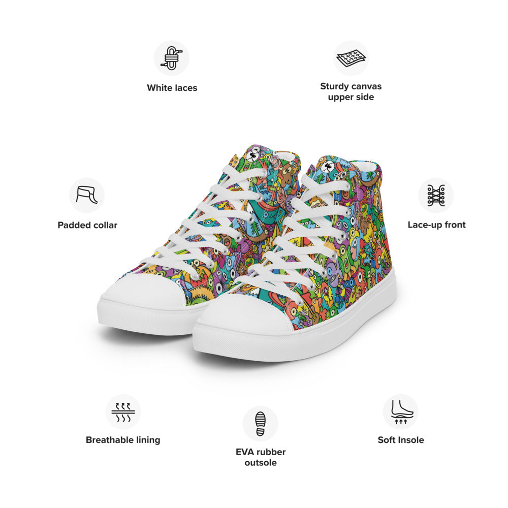 Cheerful crowd enjoying a lively carnival Men’s high top canvas shoes. Specifications