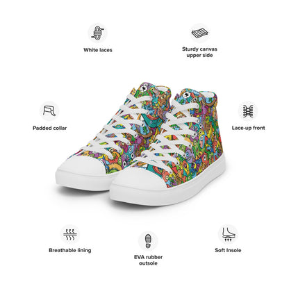 Cheerful crowd enjoying a lively carnival Men’s high top canvas shoes. Specifications