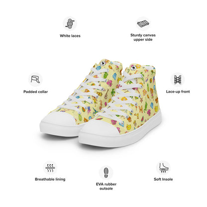 Enjoy happy summer pattern design Men’s high top canvas shoes. Specifications