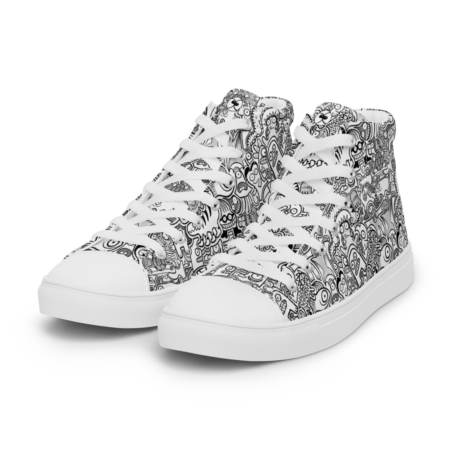 Fill your world with cool doodles Men’s high top canvas shoes. Overview