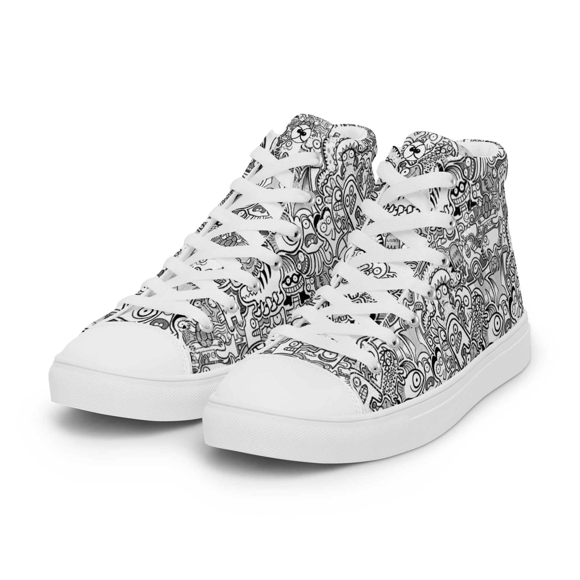 Fill your world with cool doodles Men’s high top canvas shoes. Overview
