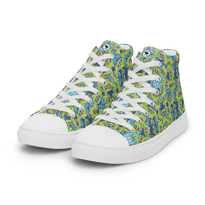 Winged little blue monster pattern art Men’s high top canvas shoes. Overview