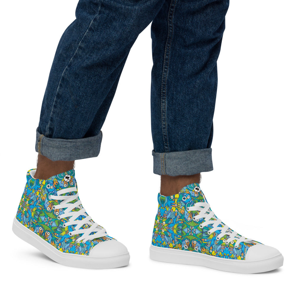 Exotic birds tropical pattern Men’s high top canvas shoes. Lifestyle