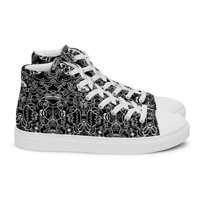 The powerful dark side of the Doodle world Men’s high top canvas shoes. Side view