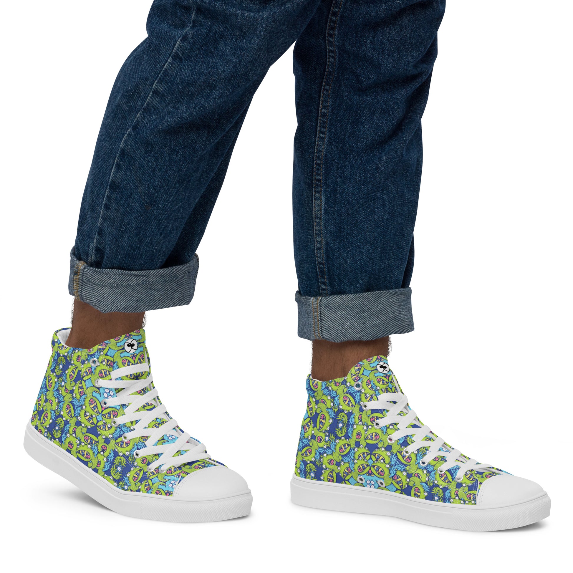 Winged little blue monster pattern art Men’s high top canvas shoes. Lifestyle