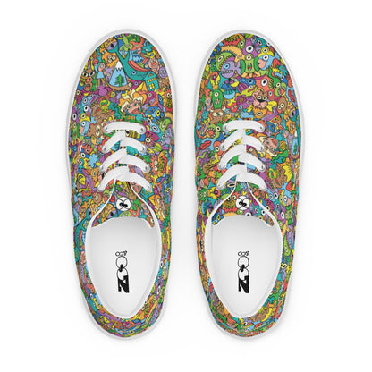 Cheerful crowd enjoying a lively carnival Men’s lace-up canvas shoes. Top view