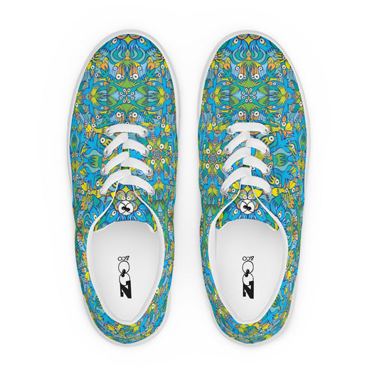Exotic birds tropical pattern Men’s lace-up canvas shoes. Top view