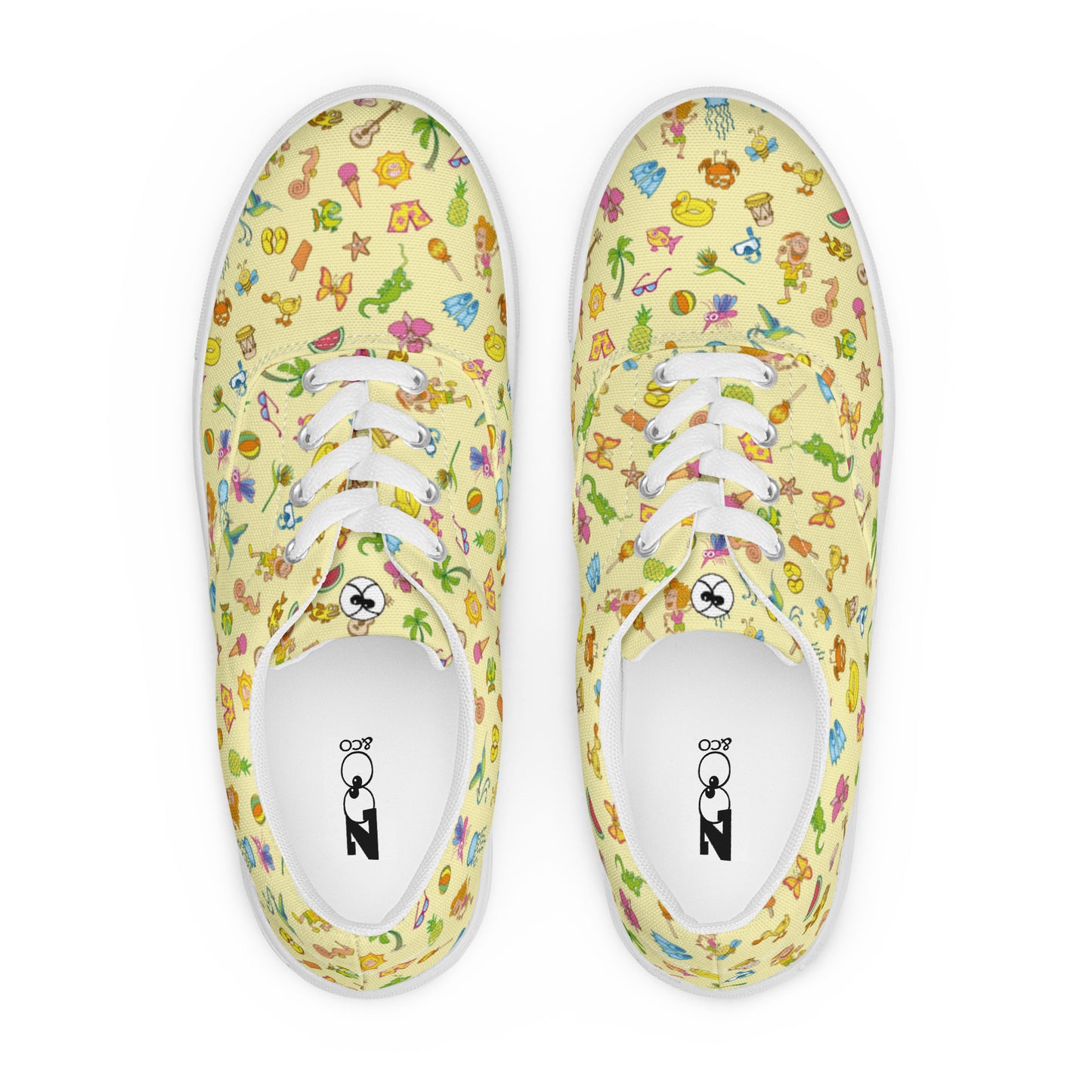 Enjoy happy summer pattern design Men’s lace-up canvas shoes. Top view