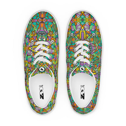 The vast ocean is full of doodle critters Men’s lace-up canvas shoes. Top view