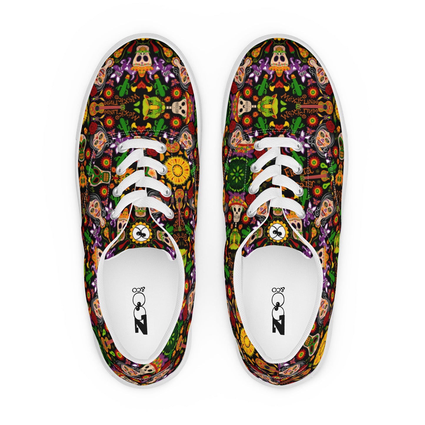 Mexican skulls celebrating the Day of the dead Men’s lace-up canvas shoes. Top view