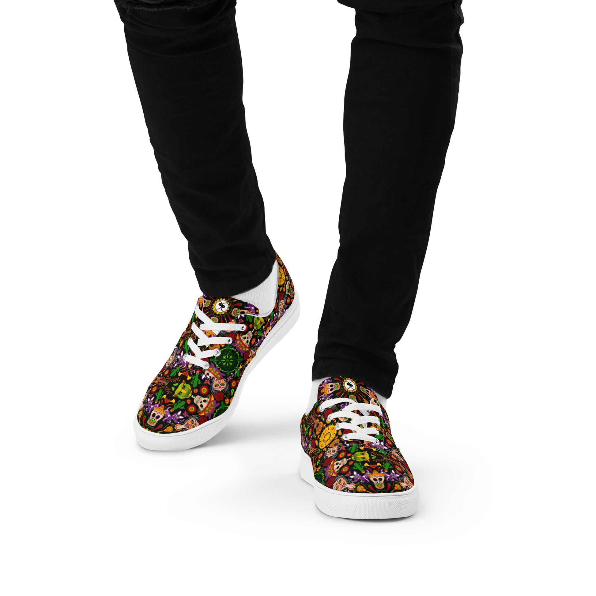 Mexican skulls celebrating the Day of the dead Men’s lace-up canvas shoes. Lifestyle