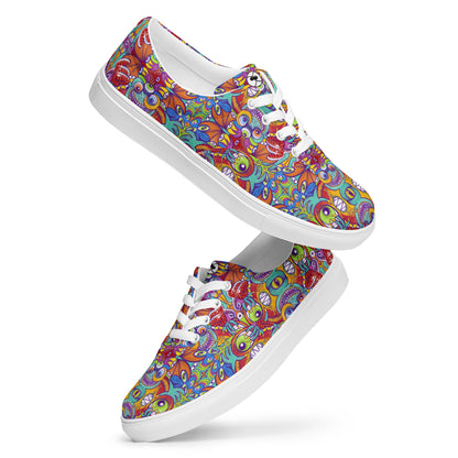 Psychedelic monsters having fun pattern design Men’s lace-up canvas shoes. Playing with shoes