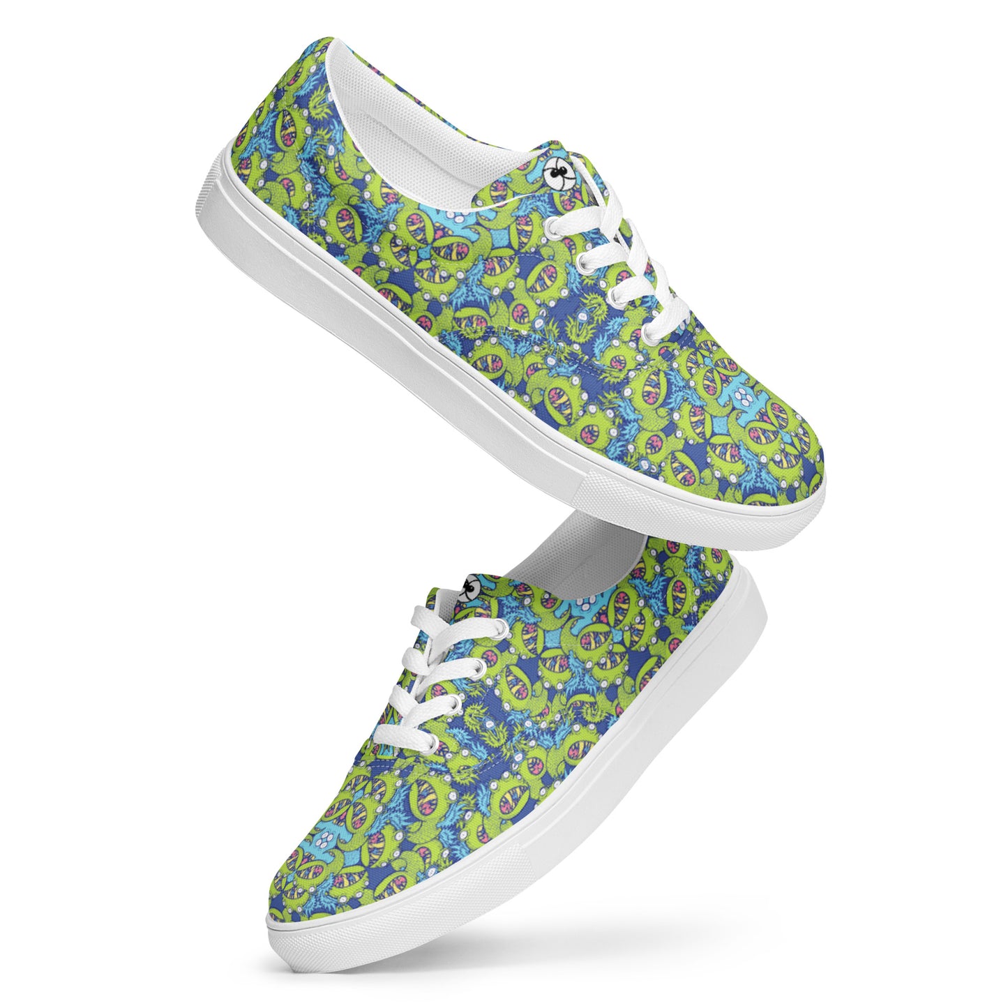 Winged little blue monster pattern art Men’s lace-up canvas shoes. Playing with shoes