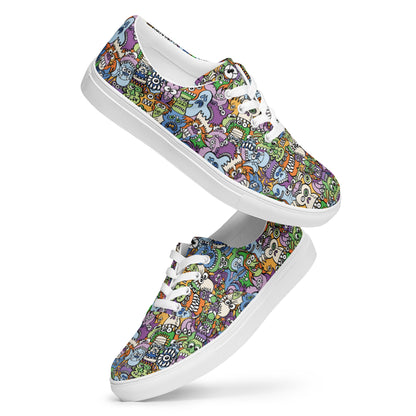 All the spooky Halloween monsters in a pattern design Men’s lace-up canvas shoes. Playing with shoes