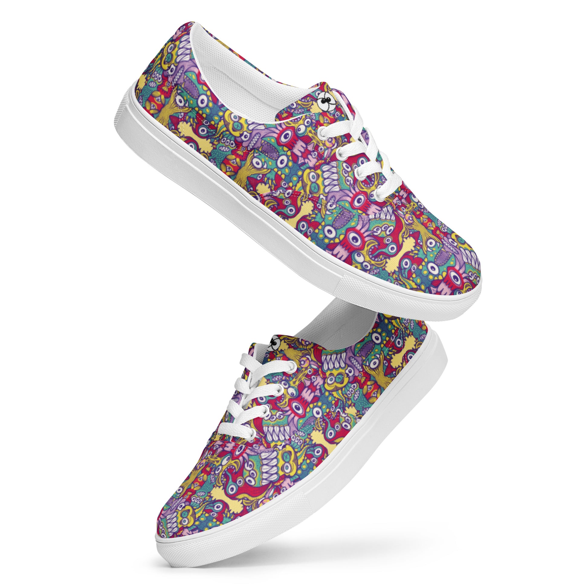 Exquisite corpse of doodles in a pattern design Men’s lace-up canvas shoes. Playing with shoes