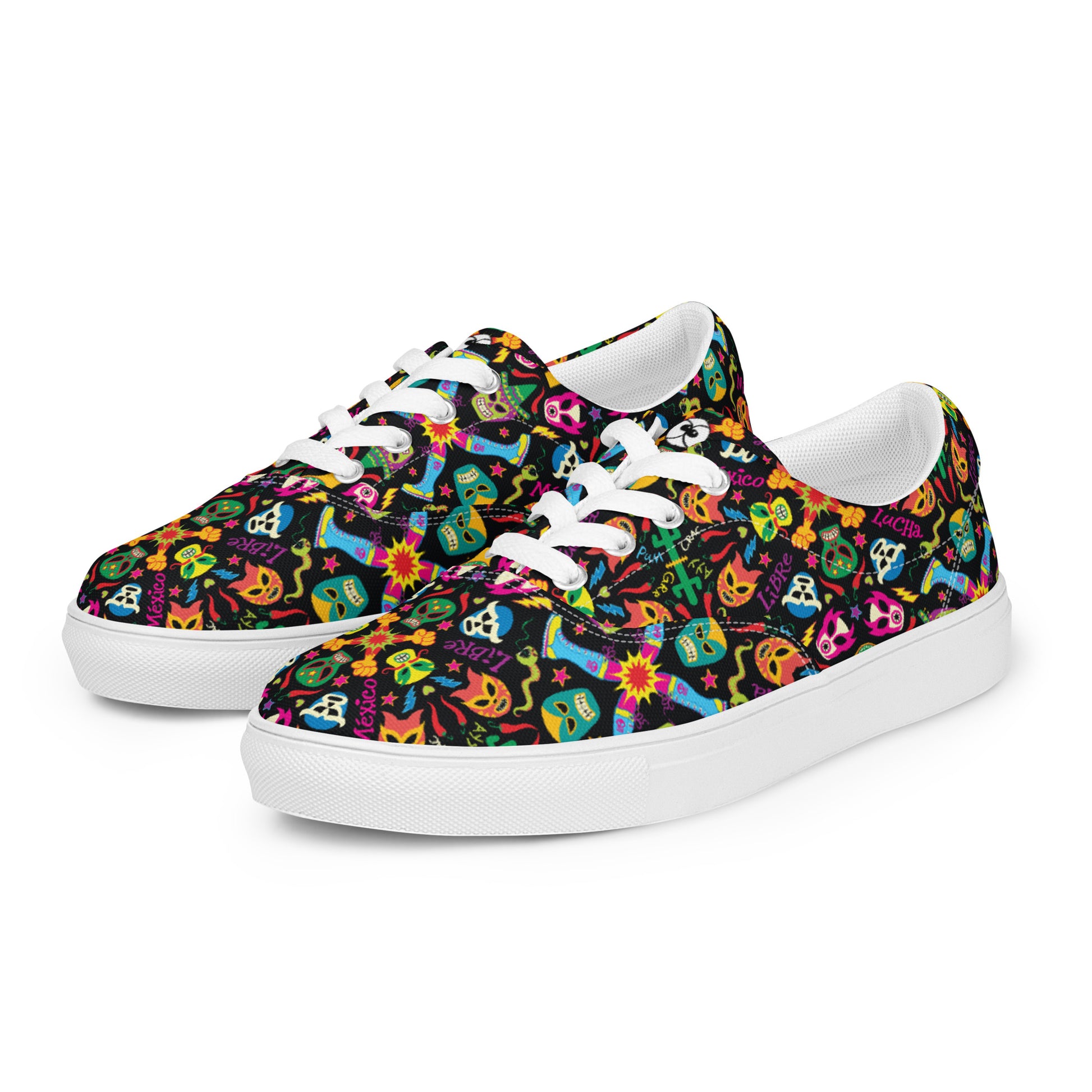 Mexican wrestling colorful party Men’s lace-up canvas shoes. Overview