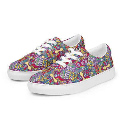 Exquisite corpse of doodles in a pattern design Men’s lace-up canvas shoes. Overview