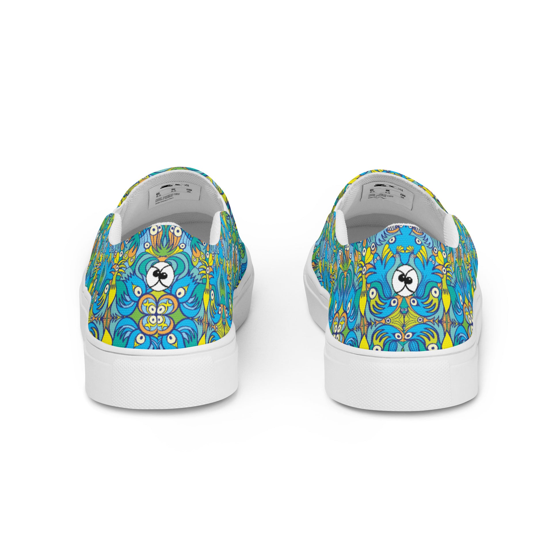 Exotic birds tropical pattern Men’s slip-on canvas shoes. Back view