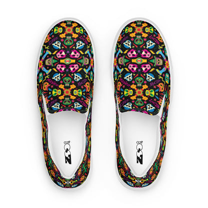 Mexican wrestling colorful party Men’s slip-on canvas shoes. Top view